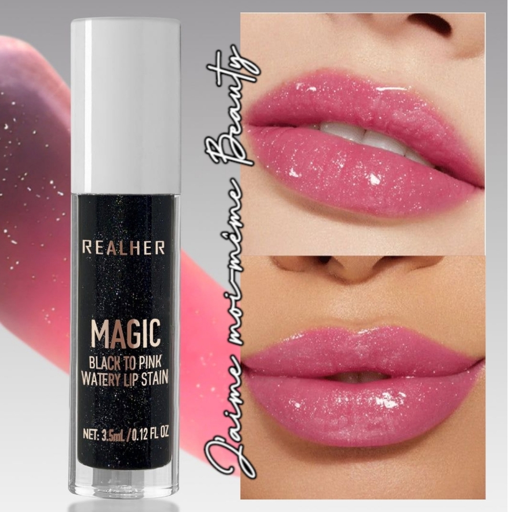 RealHer Black Magic Glitter PH Color Changing Black To Pink Lip Stain